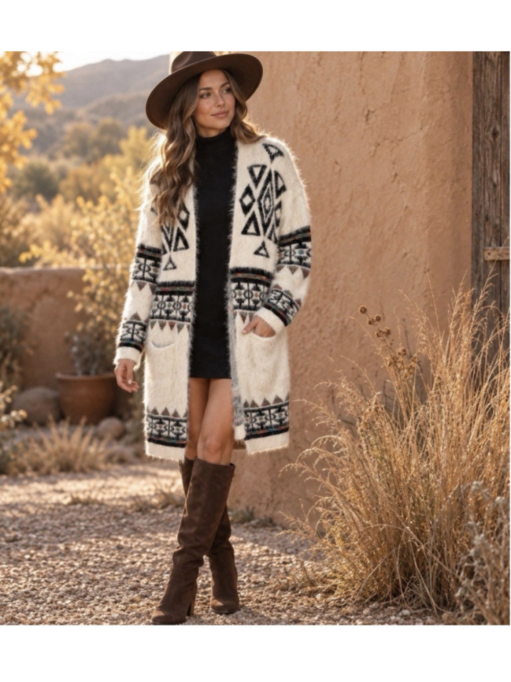 My Michelle Fuzzy Aztec Boho Indie Open Cardigan Sweater L Fall Festival